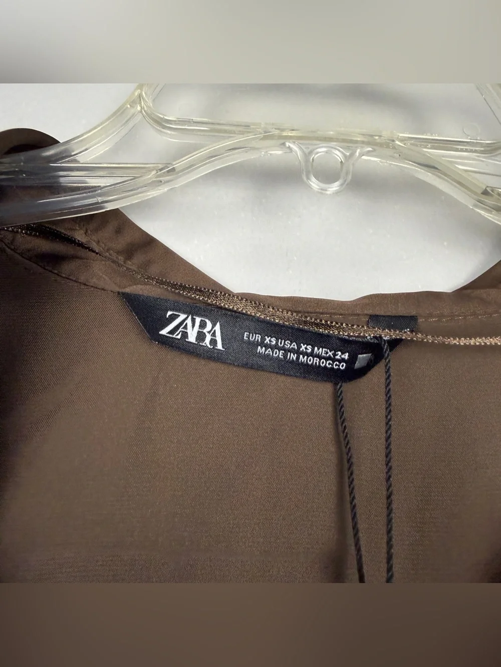 Zara Satin Button Brown Blouse - Picture 4 of 6